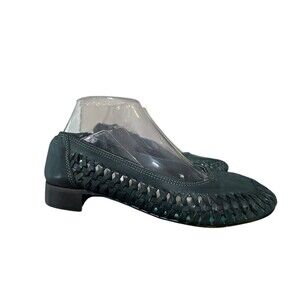 David Tate Twisted Weave Flats Pam Dark Green Forest Womens Size 7 W Boho Italy